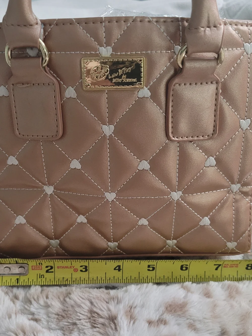 Betsey Johnson Quilted Mini Satchel Crossbody Bag Rose Gold Blush –